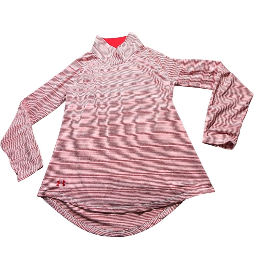 Under Armour Womens XL Loose HeatGear Mock Neck‎ Golf Shirt Red White Stripe